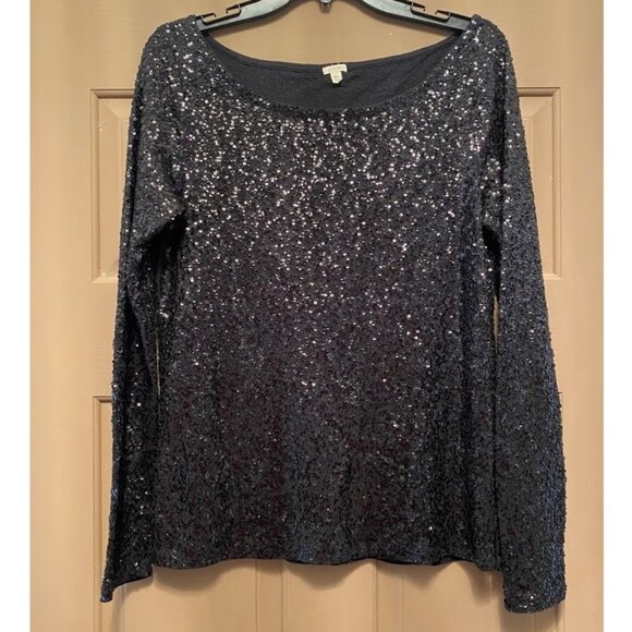 J. Crew Black Sequin Long Sleeve Top size XS - Picture 1 of 3